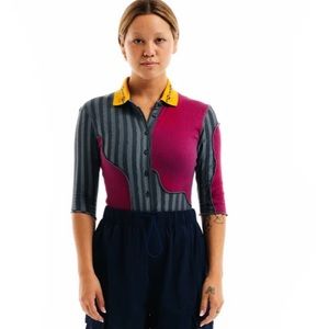 BRAIN DEAD JACQUARD COLLAR PANELED BODYSUIT - MULTI